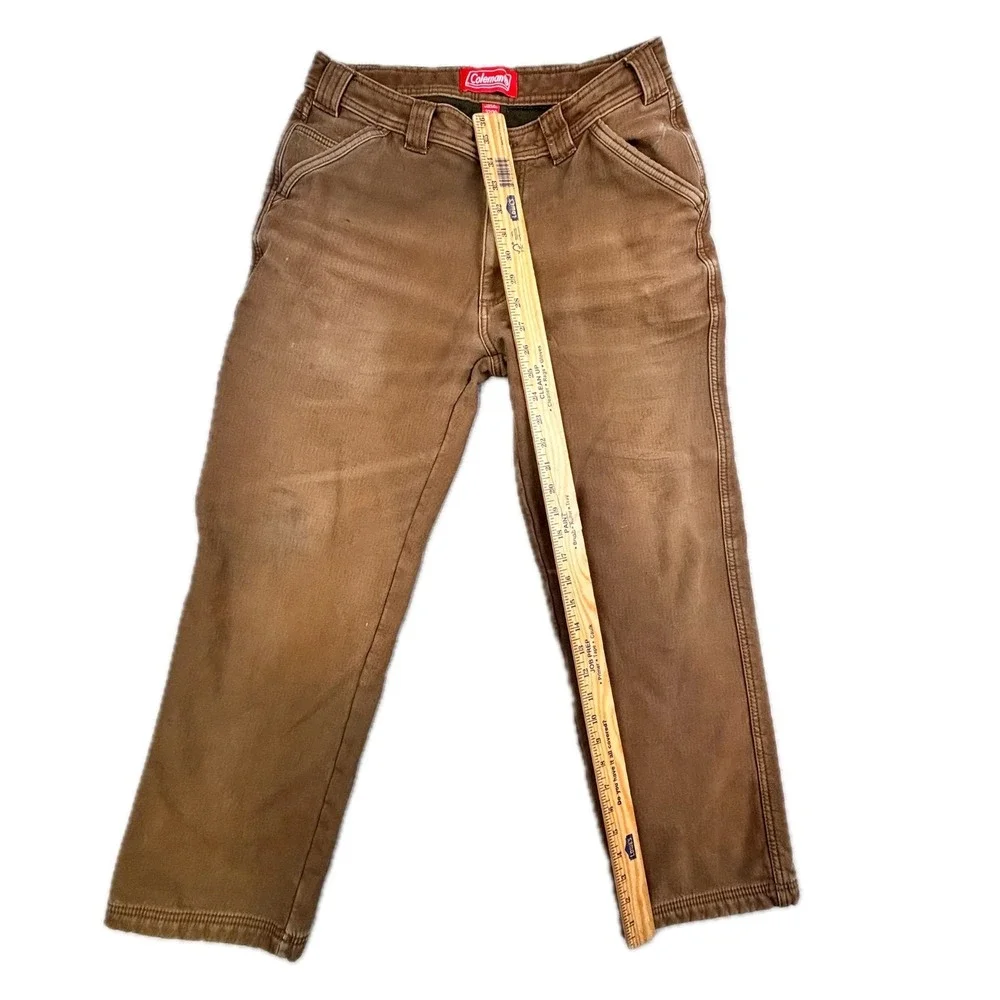 Coleman Mens Fleece Lined Canvas Carpenter‎ Work Pants Brown 32x30 Straight Leg